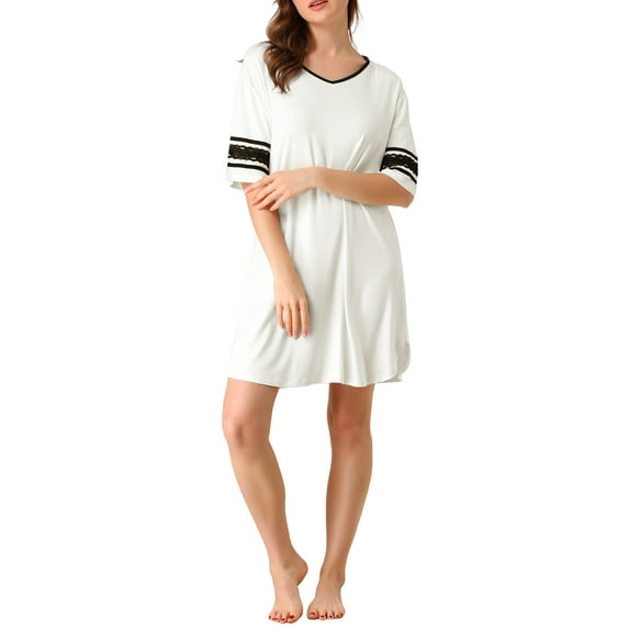INSPIRE CHIC Women's Pajamas Shirt Nightgown Dress Pajamas Sleepwear Short Sleeve White Small