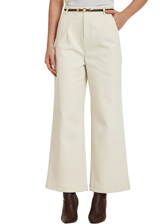 Women's Pants Wool Blend High Waist Pockets Belt Zipper Fall Winter Business Casual Pants