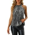 thumbnail image 1 of INSPIRE CHIC Women's Party Club Cocktail Sparkle Sleeveless Vest Tank Camisole Sequin Halter Tops XS Gold, 1 of 6