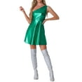 thumbnail image 1 of INSPIRE CHIC Women's Party Dress Metallic Sleeveless One Shoulder Holographic Mini Dresses XL Green, 1 of 6