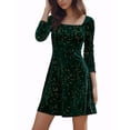 thumbnail image 1 of INSPIRE CHIC Women's Party Dresses Stars Print Square Neck Vintage Prom Mini Velvet Dress L Green, 1 of 7