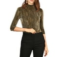 thumbnail image 1 of INSPIRE CHIC Women's Party Glitter 3/4 Sleeve Shiny Striped Metallic Blouse M Gold Black, 1 of 7