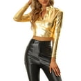 thumbnail image 1 of INSPIRE CHIC Women's Party Long Sleeve Zip Up Metallic Crop Tops, 1 of 5