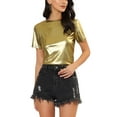thumbnail image 1 of INSPIRE CHIC Women's Metallic Textured Short Sleeve Shiny Party Tops 3XL Gold, 1 of 6