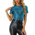 thumbnail image 1 of INSPIRE CHIC Women's Metallic Textured Short Sleeve Shiny Party Tops XS Green Blue, 1 of 6