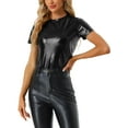 thumbnail image 1 of INSPIRE CHIC Women's Metallic Textured Short Sleeve Shiny Party Tops XS Shiny Black, 1 of 6