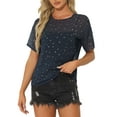 thumbnail image 1 of INSPIRE CHIC Women's Party Sheer Short Sleeve Gilding Shiny Metallic Stars Top S Dark Blue, 1 of 5