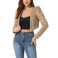 thumbnail image 1 of INSPIRE CHIC Women's Party Shiny Sequin Long Sleeve Open Front Shrug Cropped Jacket M Khaki, 1 of 6