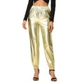 thumbnail image 1 of INSPIRE CHIC Women's Party Sparkle Shiny High Waist Metallic Holographic Pants XL Gold, 1 of 7