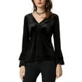 thumbnail image 1 of INSPIRE CHIC Women's Party V Neck Flare Long Sleeve Velvet Peplum Blouse XL Black, 1 of 7