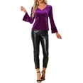 thumbnail image 1 of INSPIRE CHIC Women's Christmas V Neck Velvet Blouse Halloween Party Flare Long Sleeve Peplum Top XS Purple, 1 of 6
