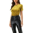 thumbnail image 1 of INSPIRE CHIC Women's Party Velvet Shirt Crew Neck Short Sleeve Casual T-Shirt M Yellow, 1 of 6