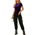 thumbnail image 1 of INSPIRE CHIC Women's Party Velvet Shirt Crew Neck Short Sleeve Casual T-Shirt XL Purple, 1 of 8