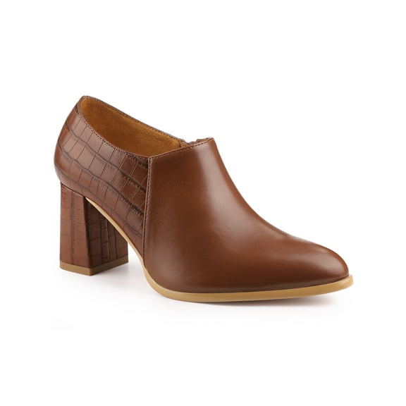 BLISSFUL STEP Women's Ankle Boots Chunky Heel Side Zipper Faux Leather Rubber Outsole Boots Brown 9