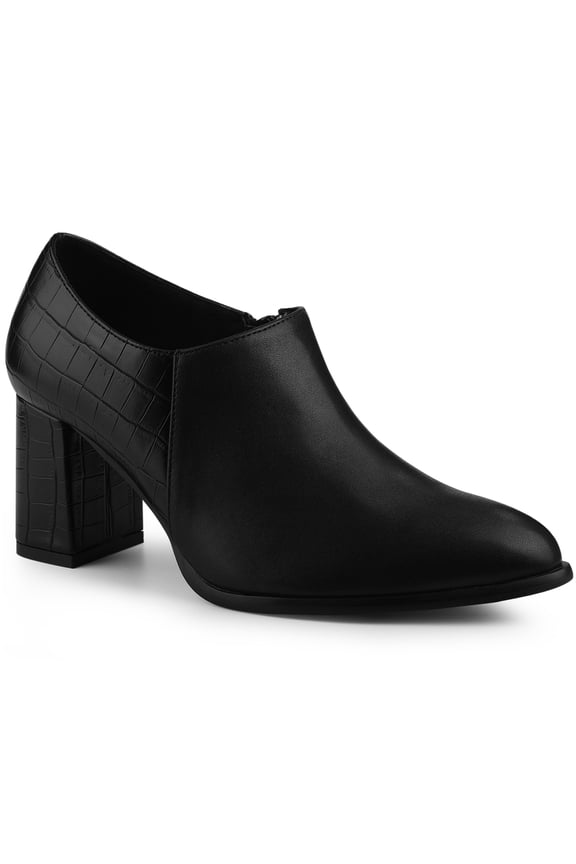 Women's Ankle Boots Chunky Heel Side Zipper Faux Leather Rubber Outsole Boots Black 8.5
