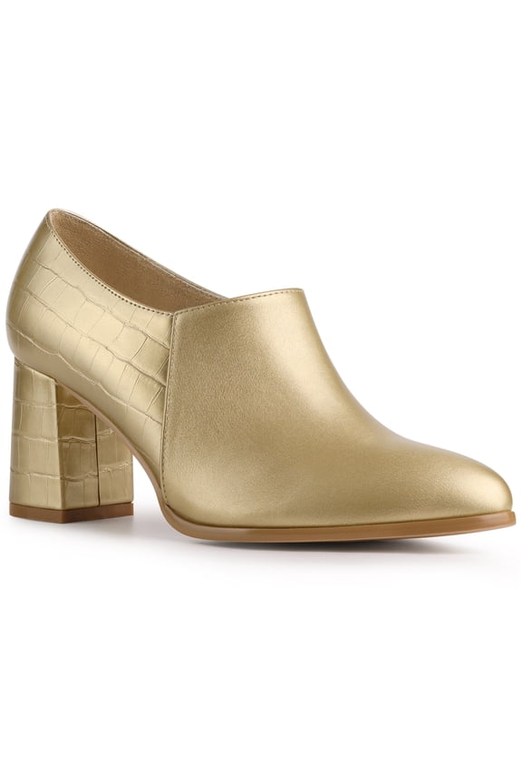 Women's Ankle Boots Chunky Heel Side Zipper Faux Leather Rubber Outsole Boots Gold 9