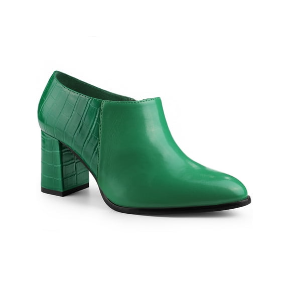 BLISSFUL STEP Women's Ankle Boots Chunky Heel Side Zipper Faux Leather Rubber Outsole Boots Green 6.5