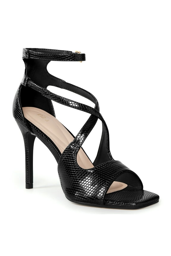 Women's Patent Leather Ankle Strap Stiletto Heels Sandals Black 6