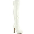thumbnail image 1 of BLISSFUL STEP Women's Patent Leather Chunky Heel Platform Over Knee Prom High Boots White 7.5, 1 of 7
