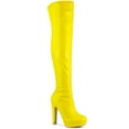 thumbnail image 1 of BLISSFUL STEP Women's Patent Leather Chunky Heel Platform Over Knee Prom High Boots Yellow 7.5, 1 of 7