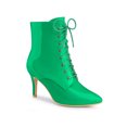 thumbnail image 1 of BLISSFUL STEP Women's Patent Leather Pointed Toe Lace Up Stiletto Heel Ankle Boots Grass Green 5.5, 1 of 8