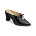 thumbnail image 1 of BLISSFUL STEP Women's Pearl Bow Block Heel Slides Mules Black 8, 1 of 8