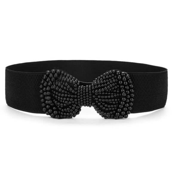 INSPIRE CHIC Women's Pearl Press Stud Button Stretchy Textured Cinch Belt Black
