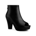 thumbnail image 1 of BLISSFUL STEP Women's Ankle Boots Faux Leather Peep Toe Platform Chunky Heel Back Zip Boots Black 7, 1 of 8
