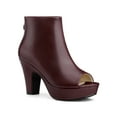 thumbnail image 1 of BLISSFUL STEP Women's Ankle Boots Faux Leather Peep Toe Platform Chunky Heel Back Zip Boots Burgundy 6, 1 of 8