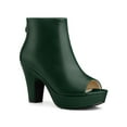 thumbnail image 1 of BLISSFUL STEP Women's Ankle Boots Faux Leather Peep Toe Platform Chunky Heel Back Zip Boots Dark Green 7.5, 1 of 8