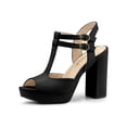 thumbnail image 1 of BLISSFUL STEP Women's Peep Toe Platform Block Heel Ankle Strap Sandals Black 5, 1 of 8