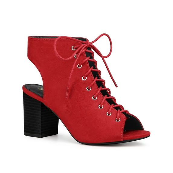 BLISSFUL STEP Women's Elegant Peep Toe Slingback Block Heel Ankle Boots Red 7