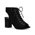 thumbnail image 1 of BLISSFUL STEP Women's Elegant Peep Toe Slingback Block Heel Ankle Boots Black 6.5, 1 of 7