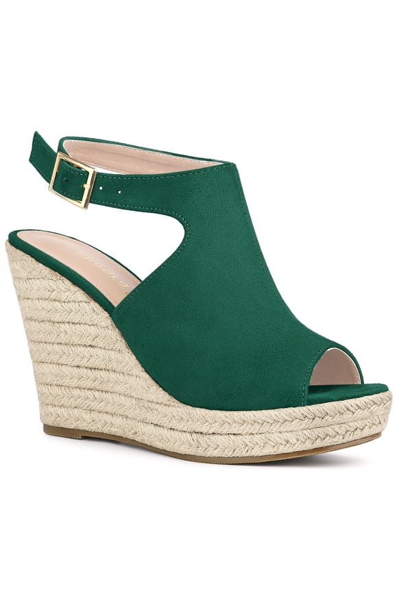 Women's Peep Toe Slingback Platform Wedge Heel Sandals Emerald Green 6