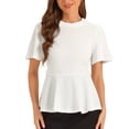 thumbnail image 1 of INSPIRE CHIC Women's Peplum Blouse Round Neck Bell Sleeve Belted Waist Office Blouse S White, 1 of 6