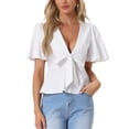 thumbnail image 1 of INSPIRE CHIC Women's Peplum Blouse Top Ruffle Sleeve Bow Tie Decor Deep V Neck Sexy Tops, 1 of 5