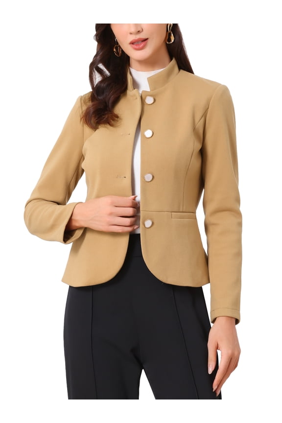 Women's Peplum Cropped Woolen Jacket Coat L Browns