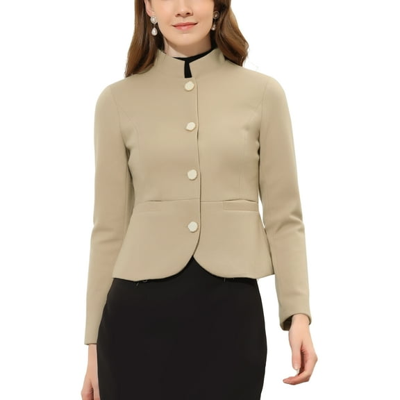 INSPIRE CHIC Women's Peplum Cropped Woolen Jacket Coat XS Khaki