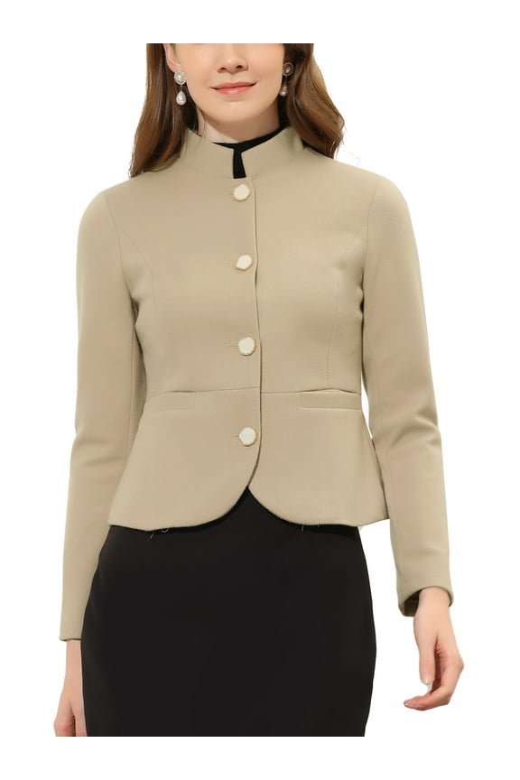 Women's Peplum Cropped Woolen Jacket Coat XS Khaki