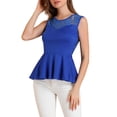 thumbnail image 1 of Allegra K Women's Peplum Round Neck Lace Sheer Sleeveless Blouse XL Blue, 1 of 7