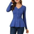 thumbnail image 1 of INSPIRE CHIC Women's Peplum Sweater V Neck Long Sleeve Ribbed Knit Tops 2XL Blue, 1 of 7