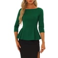 thumbnail image 1 of INSPIRE CHIC Peplum Top for Women's Round Neck Pearl Decor 3/4 Sleeves Elegant Blouse Dark Green XL, 1 of 5