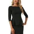 thumbnail image 1 of INSPIRE CHIC Peplum Top for Women's Round Neck Pearl Decor 3/4 Sleeves Elegant Blouse Black XS, 1 of 5