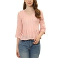 thumbnail image 1 of INSPIRE CHIC Women's Peplum Top V Neck Long Sleeve Solid Lace Blouse XL Pink, 1 of 6