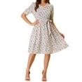 thumbnail image 1 of Allegra K Women's Peter Pan Collar A-Line Flowy Midi Chiffon Floral Dress, 1 of 5