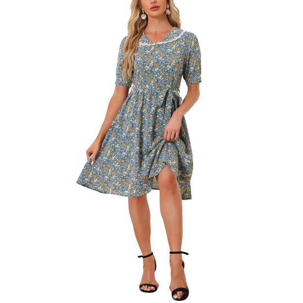 knee length dresses for ladies Linen Dress with Peter Pan Collar Melody, Midi Length Dress main image 0