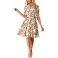 thumbnail image 1 of INSPIRE CHIC Women's Vintage Peter Pan Collar High Waist Flowy Midi Puff Sleeve Floral Dress XL Beige Pink, 1 of 4