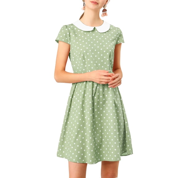 INSPIRE CHIC Women's  Peter Pan Collar Above Knee Hidden Zipper Back a-Line Dress XS Green