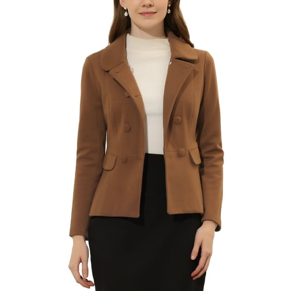 INSPIRE CHIC Women's Peter Pan Collar Button Decor Peplum Blazer M Dark Brown