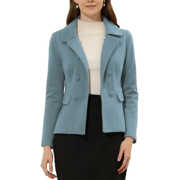 INSPIRE CHIC Women's Peter Pan Collar Button Decor Peplum Blazer M Grey Blue